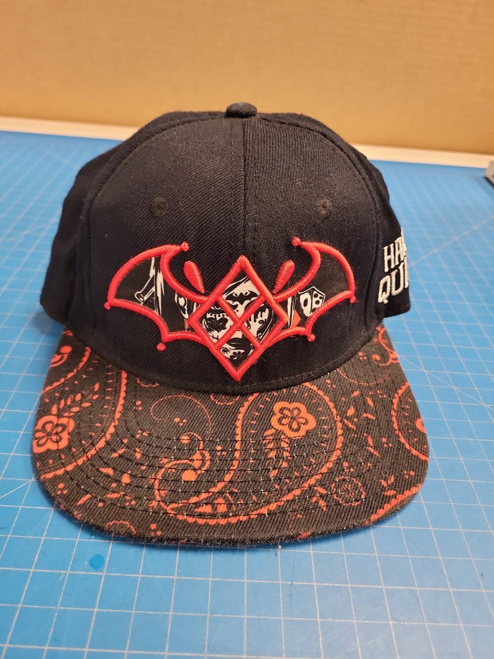 Batman Arkham Knight Harley Quinn Hat Cap Black Red Paisley Design Adult Size